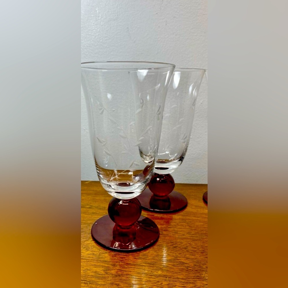 2 Princess House Princess Moderna Ruby Red Cut To Clear Footed Glasses 10.00 eac